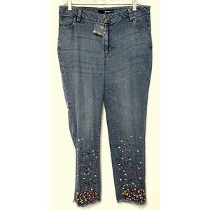 Denim 24/7 Multicolor Gem Embellished Jeans 12W Straight Leg Stretch